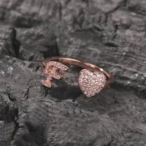 A-Z Initial Letter Open Adjustable Heart Ring, Minimalist Luxury Personalized Finger Ring for Women