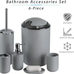 6-Piece Solid Color Bathroom Set, Bathroom Essentials Accessories, Modern Essential Bath Accessories, Restroom Accessories, Durable and Easy to Clean, Suitable for Home or Office, Multiple Colors Available