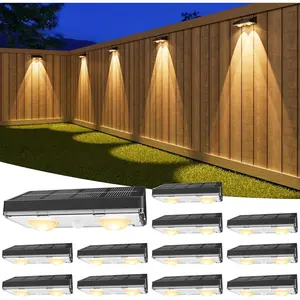 Solar Fence Lights, 12 Pack Solar  Fence Lights Outdoor with Warm White LED Spot Lens, IP65  Fence Solar Lights Outdoor for Patio, Backyard, Railing, Deck(Black)