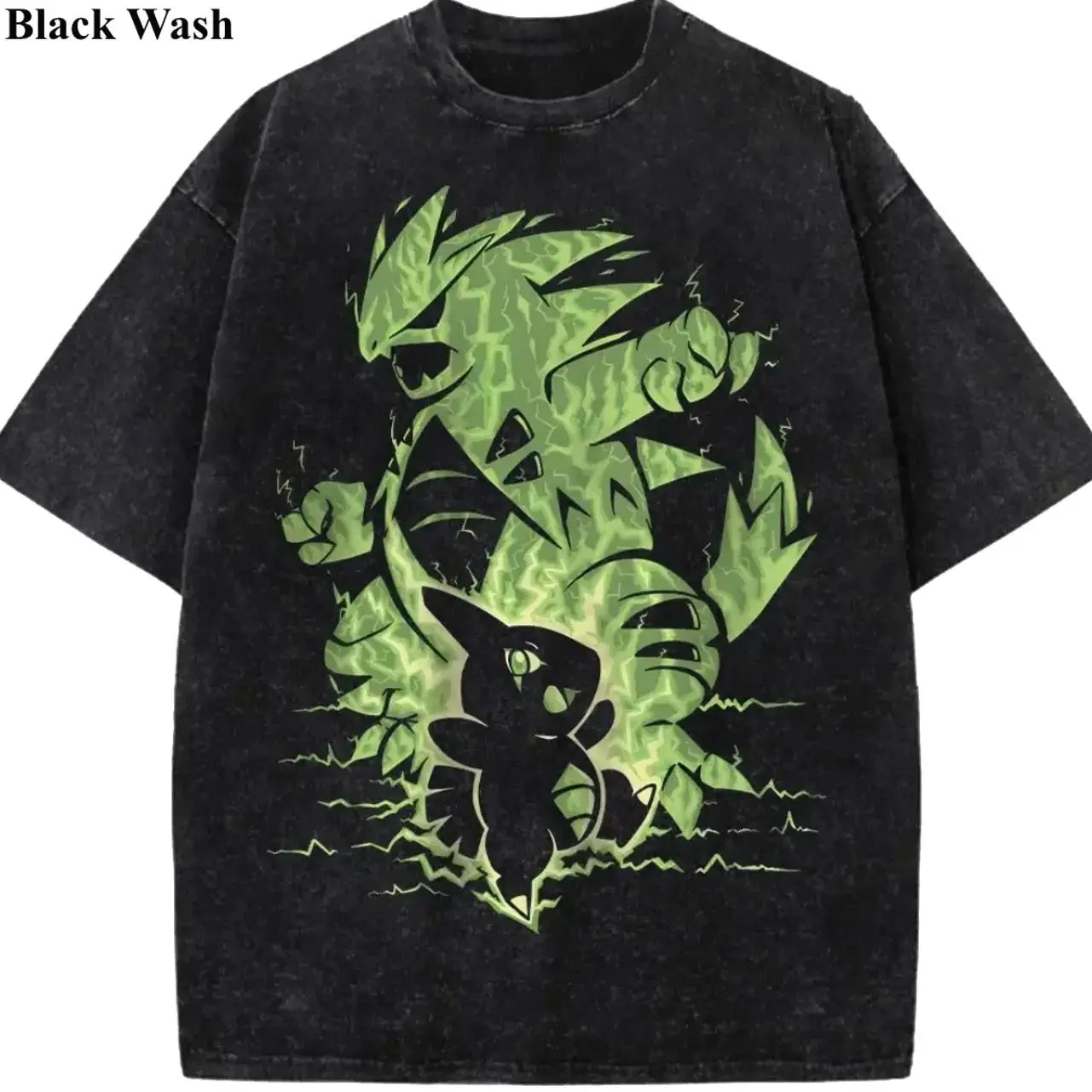 Vintage Larvitar x Tyranitar Wash Tee, Pocket Monster Graphic Tees, Pocket Monster T-Shirt, Unisex Anime Shirt, PKM Gift, Gym Workout Shirt, Menswear Womenswear Streetwear Top Fit Oversize
