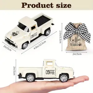 Vintage Metal Coffee Truck Decor with Burlap Sack & Faux Leather Coffee Beans - Farmhouse Kitchen, Coffee Station, Home Bar Accessories, Coffee Shop Display Ornaments White