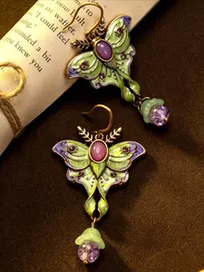Vintage Courtly Style Forest Butterfly Fairy Enamel Crystal Versatile Earrings, Elegant Ladies' Party Vacation Jewelry Gift, Unique Design Ear Accessories