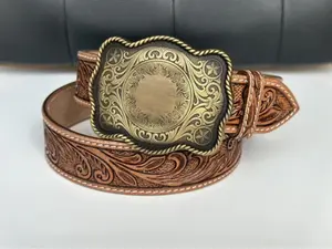 Western Tooled Engraved Floral Handmade Leather Belt 100% Genuine Full Grain Cowhide with Buckle Personalized Cowboy Rodeo Engraved Snaps 1.5" WIDE Leather Snap-On Belt - Meaningful Gift