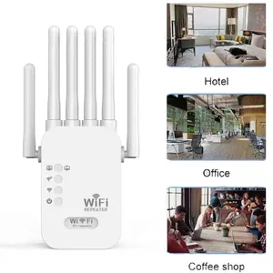 1200M Dual-Band WiFi Extender with 6 External Antennas, US Plug Indoor Booster, Plug-and-Play, Fast Heat Dissipation, Solves Lag & Unstable Signals