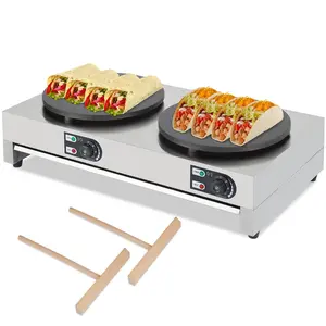 16 Inch Commercial Electric Crepe Maker, Dual 1500W Plates, Adjustable Temperature Control Pancake Griddle, 110V Electric Crepe Machine for Blintzes, Pancakes, Eggs, Bacon & Breakfast Foods