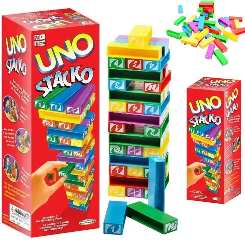 Hot Sale Stacko UNO Card Board Games Family Entertainment Poker Party Early Education Puzzle Stackoed Toy Playing Cards Family Fun Game Birthday Gift