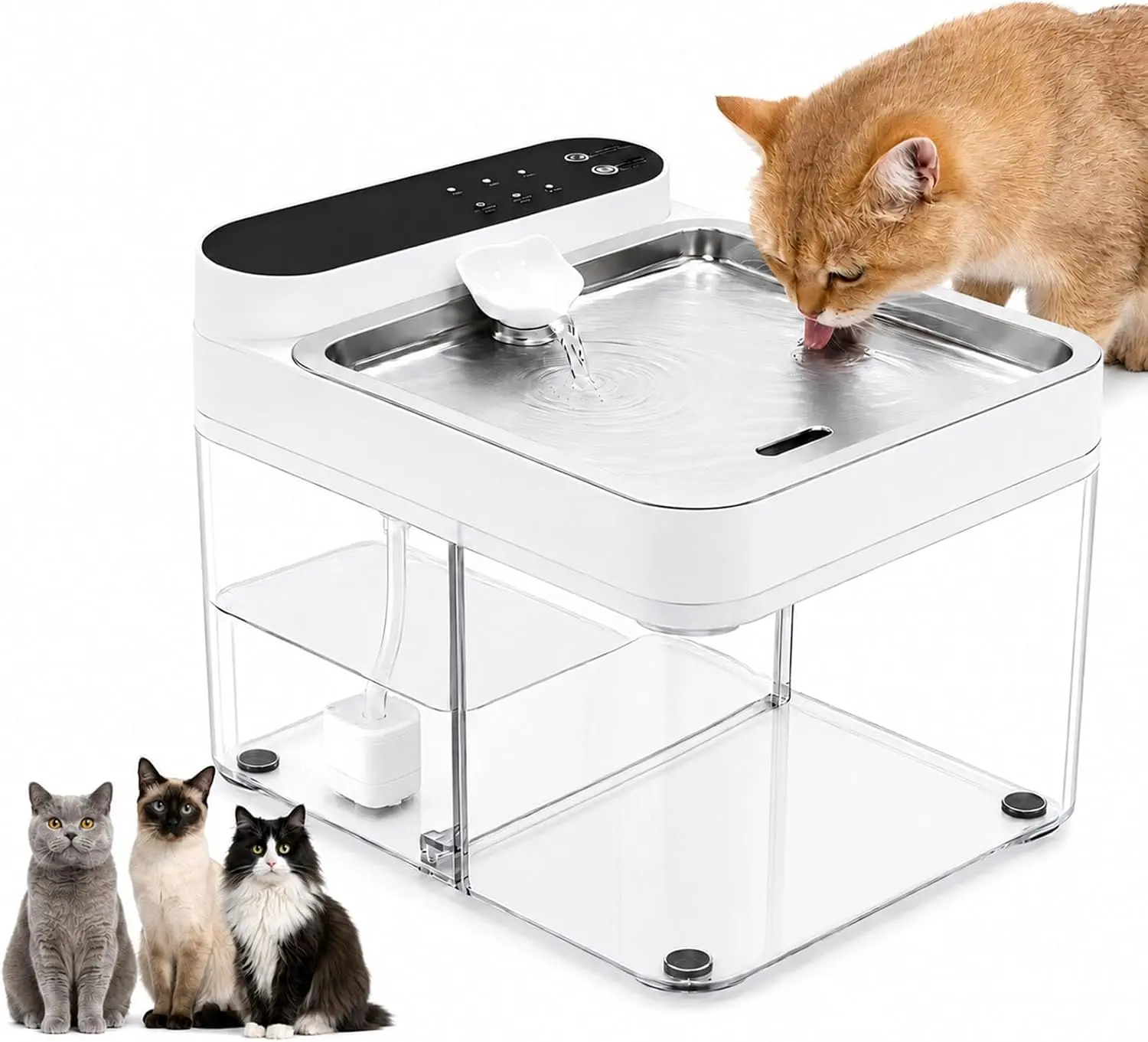 Cat Water Fountain No Filter, Wastewater Separation Cat Fountain Without Filters, Cordless &180-Days Runtime Pet Water Fountain