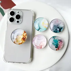 Marble Pattern Crystal Glass Phone Holder Foldable Mobile Phone Socket Crystal Glass Phone Grips Universal