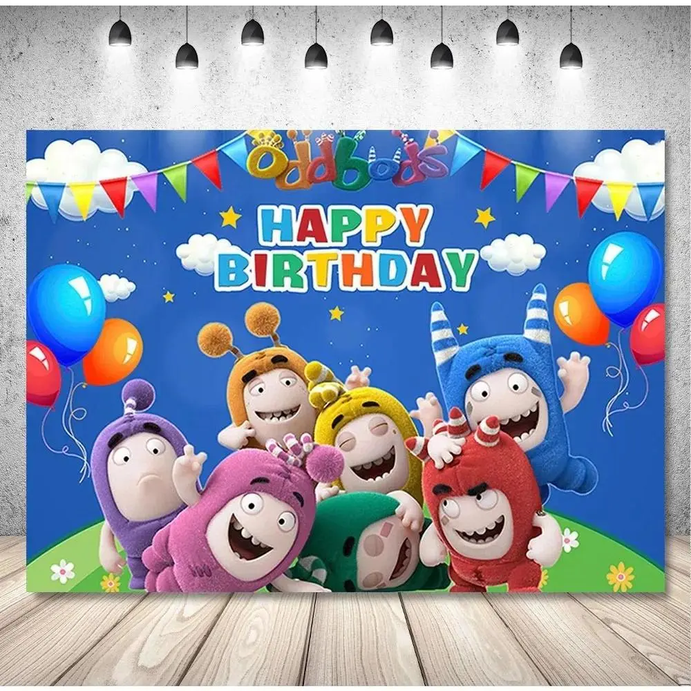 Funny Cartoon Monsters Cartoon O-Odd&bods Birthday Party Background Custom Decorate Banner Rainbow Balloon Flag Photography Studio Props