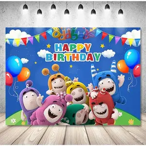 Funny Cartoon Monsters Cartoon O-Odd&bods Birthday Party Background Custom Decorate Banner Rainbow Balloon Flag Photography Studio Props