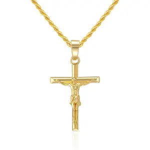 [Jesus Gift]Crucifix Cross Necklace for Men  Plated Cross Pendant with 3mm 18"-24" Rope Chain for Men Women