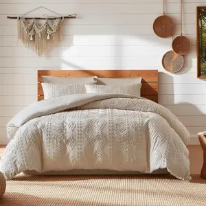 7 Pieces Tufted Boho Comforter Set Khaki Farmhouse Embroidered Bedding for All Full Size with Comforter Sheets Pillowcases Shams