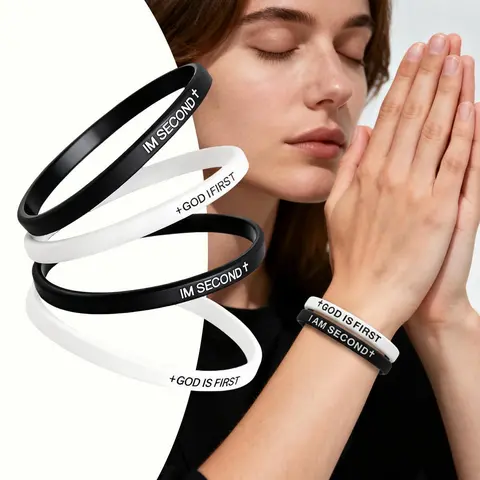 Unisex Christian Silicone Band Bracelet Jewelry - Engraved "God Is First, I'm Second", Cross Symbol, All Seasons Everyday Wear, Inspirational Religious Gift for Adults' Anniversary, Birthday