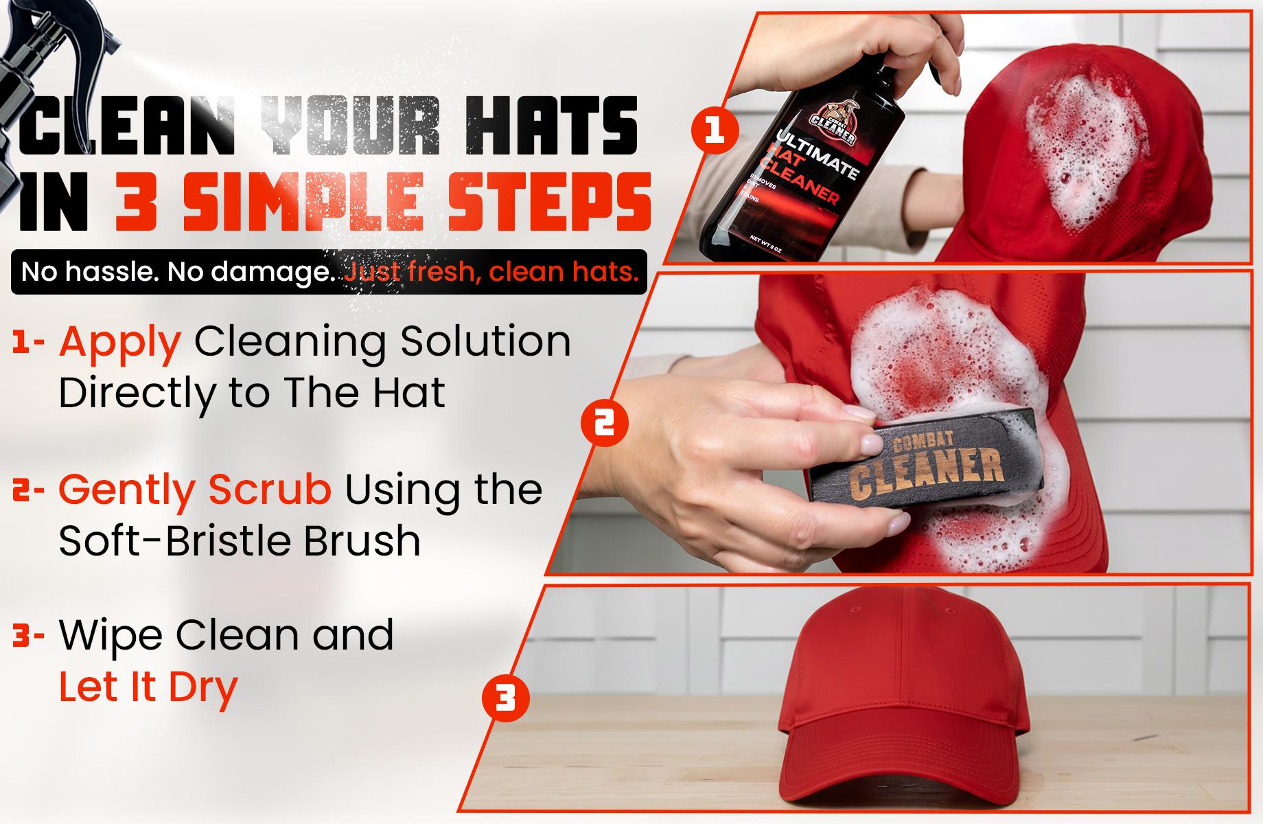 Hat Cleaning Kit – Foam Cleaner & Soft Brush for Baseball Caps, Cowboy Hats, Snapbacks & Stain Remover. Hat Cleaning Kit – Foam Cleaner & Soft Brush for Baseball Caps, Cowboy Hats, Snapbacks & Stain Remover.