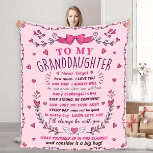 [Pink Flannel Blanket] Soft Pink Flannel Granddaughter Gift Blanket | Heartfelt Message, Floral Design, Perfect for Naps, Camping, Travel & Home Decor