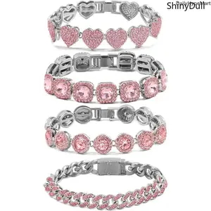 Women's 4PCS Layered Gold-Silver Tennis Cuban Bracelet Set - Rhinestone Decorated, Stackable Bracelets for Women, Rhinestone Decorated Bracelet