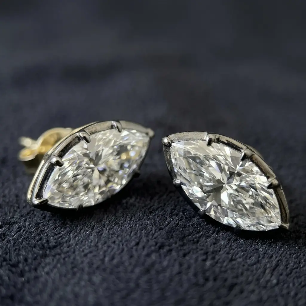 4.11ctw Marquise Lab-Grown Diamond Stud Earrings, IGI Certified E/VVS2-VS1, 14K Gold Antique Collet Setting Lotus Gallery