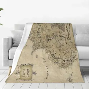 Middle Earth Map Velvet Throw Blankets Retro World Blanket for Bedding Outdoor Lightweight Quilt