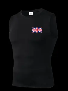 Men's Short Sleeve Sporty Top, Quick-Dry Breathable Slim Fit, Uk Pattern Print, Ideal for Gym, Running, Boxing, Outdoor Activities