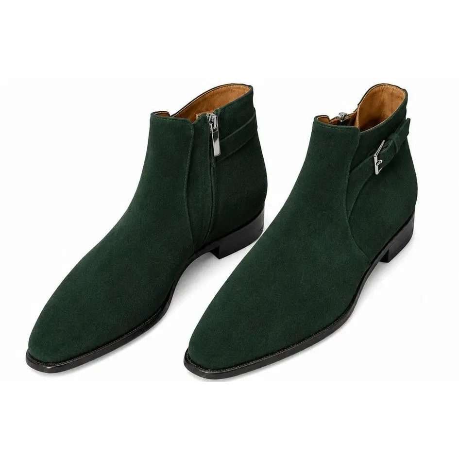 Customized Listing of Suede Bottle Green Zipper Boots with Matching Belt Size 36-38 for Callistus