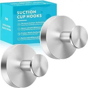 2 count Suction Cup Hooks for Shower,Inside Shower,Wall,Bathroom,Bedroom,Kitchen,Door,Glass Window, Mirror, Tile, No Drilling Hanging for Towels,Robes,Loofah,hat,Clothing,Wreath ()