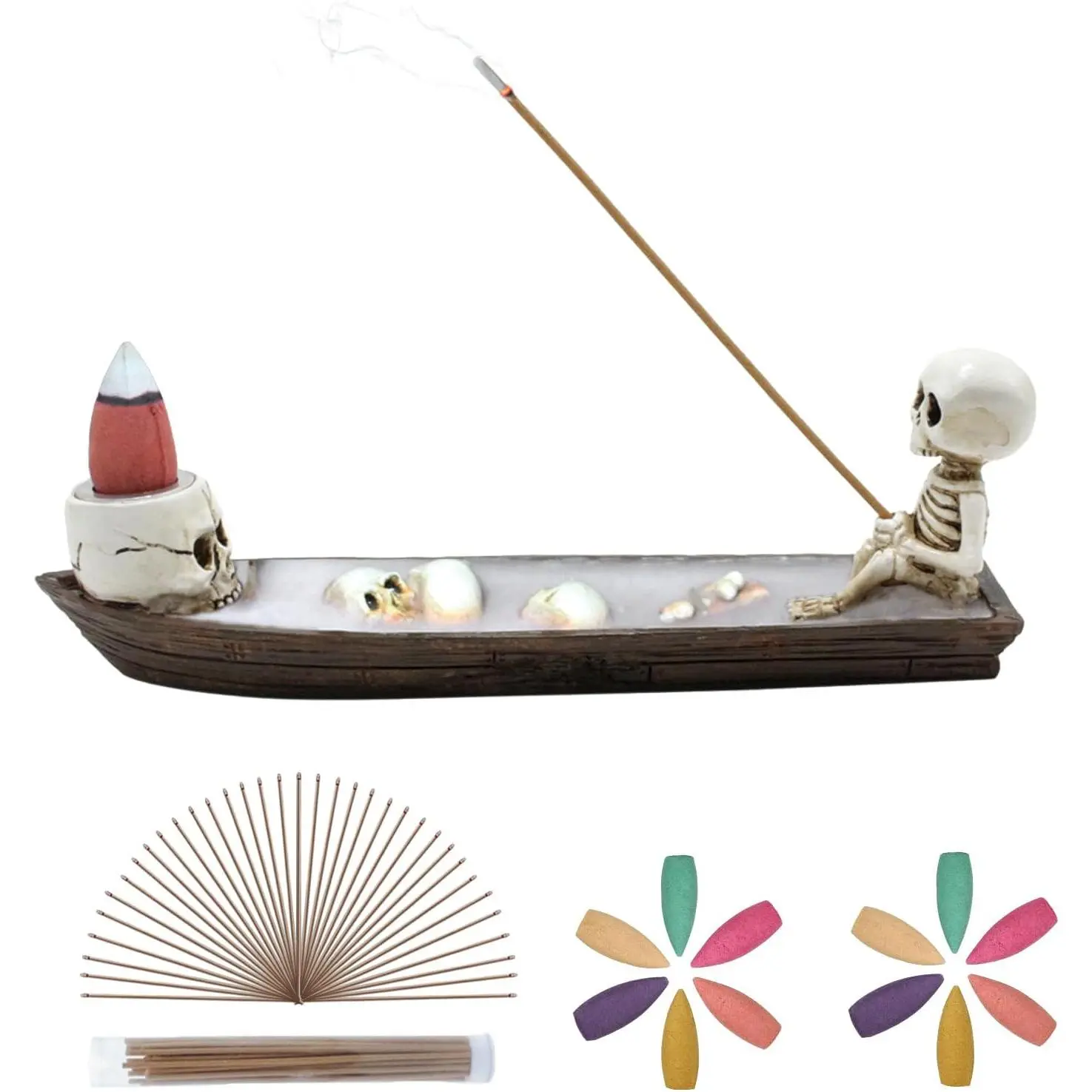Skull Incense Burner, backflow Incense Burner,Cute Skeleton Ship Incense Holder,Creative Incense Burner Decorations, Christmas Decorations Aromatherapy Home Decor, Awesome and Ideal Gifts