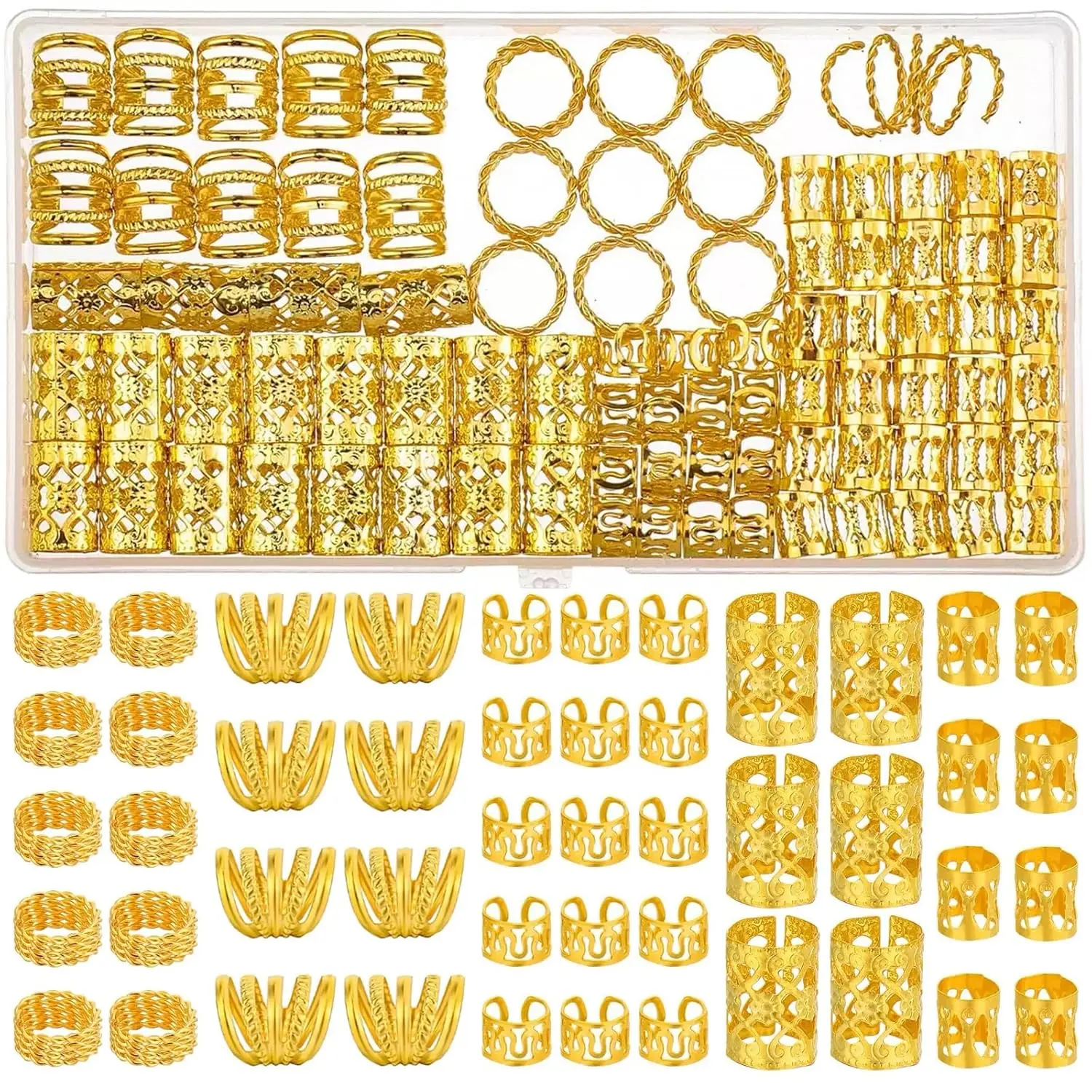 110 PCS Gold Hair Jewelry for Braids & Dreadlocks, Braid Rings, Hair Cuffs, Loc Jewelry, Metal Hair Clips & Braiding Accessories for Women and Girls, Golden Yellow