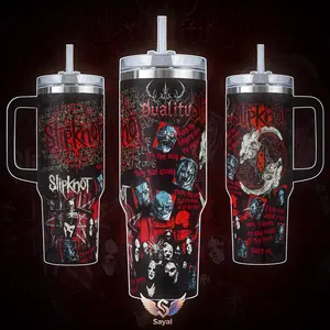 Slipknot Duality 40 oz Vacuum Insulated Tumbler with Handle & Straw Red Black Band Masks Lyric Graphic Keeps Drinks Hot/Cold 12H+, 18/8 Stainless Steel Travel Mug for Nu-Metal Fans & Metalheads Dark Aesthetic Merch Gift