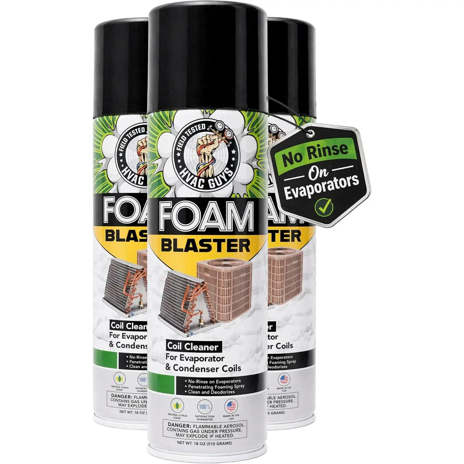 Leak Saver Foam Blaster AC Coil Cleaner Foam Spray| HVAC Coil Cleaner for AC Unit| Professional Deep-Penetrating Formula for Evaporator (No Rinse) & Condenser (Light Rinse) - 3 Pack