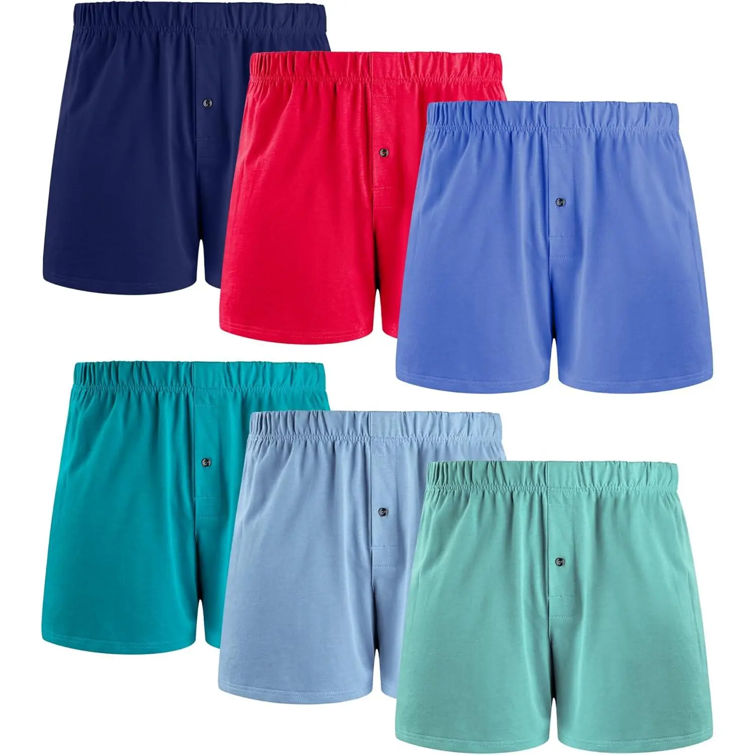 Men's Boxer Shorts 6 Pack, Soft Cotton Knit Loose Fit Underwear with Button Fly and Comfort Elastic Waistband