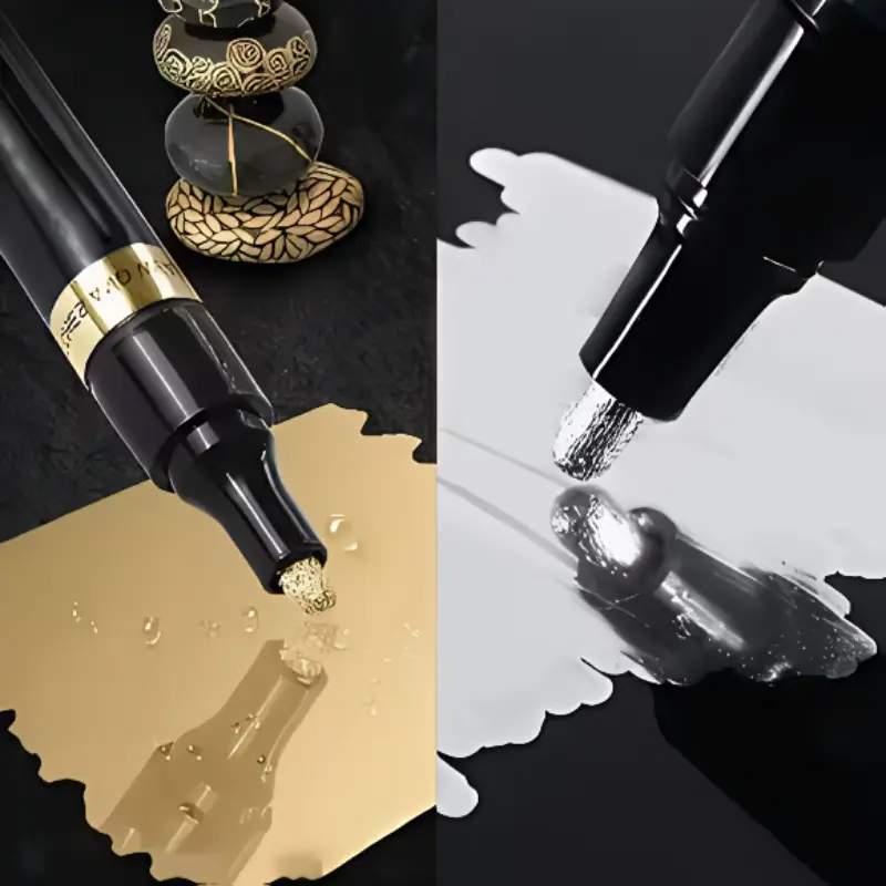 Permanent Fast-Drying Metallic Chrome Gold/Silver Markers, Drawing Markers, Art Markers, Available in 2-piece, 6-piece, 12-piece sets, Press-to-release waterproof paint markers, Suitable for automotive, glassware, DIY crafts, multi-surface applications