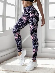 Women's All Over Print High Waist Sports Leggings, Casual Comfy Breathable Skinny Pants for Yoga Gym Workout Running, Ladies Sportswear for All Seasons, Legging Fitness