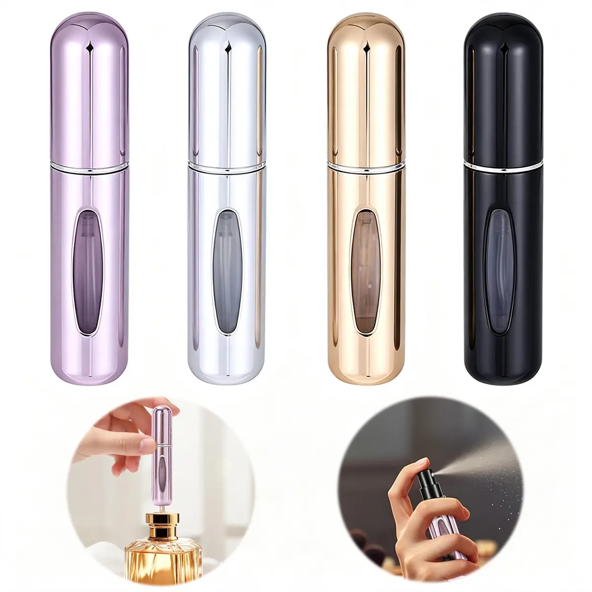 Refillable Perfume Atomizer, Leak-Proof, 5ml 4 Pack | Portable travel perfume spray bottle. Perfect essentials for traveling and outgoing