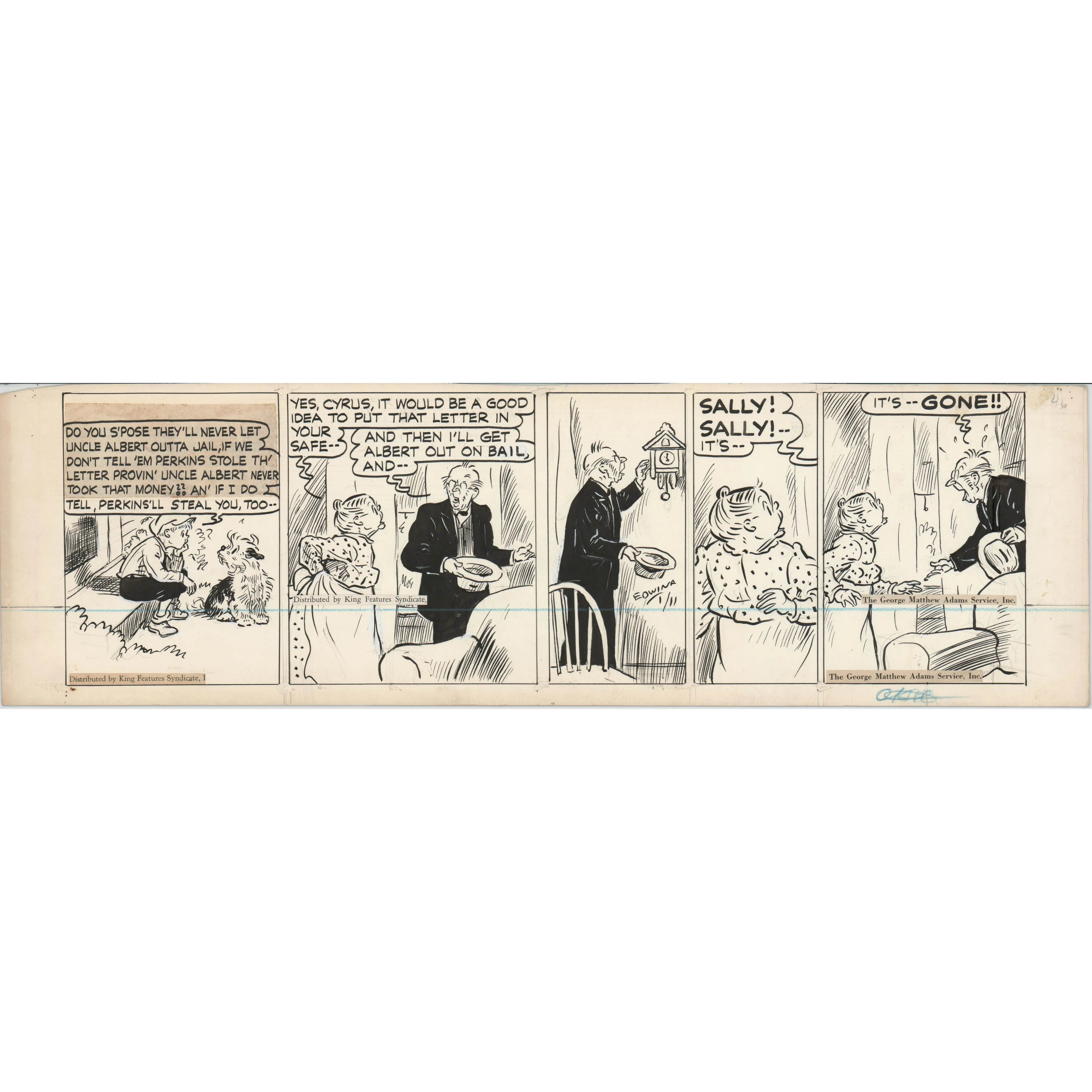 Cap Stubbs and Tippie Original Ink Daily Comic Strip Art Signed and Drawn by Edwina Dumm 1946 8-506