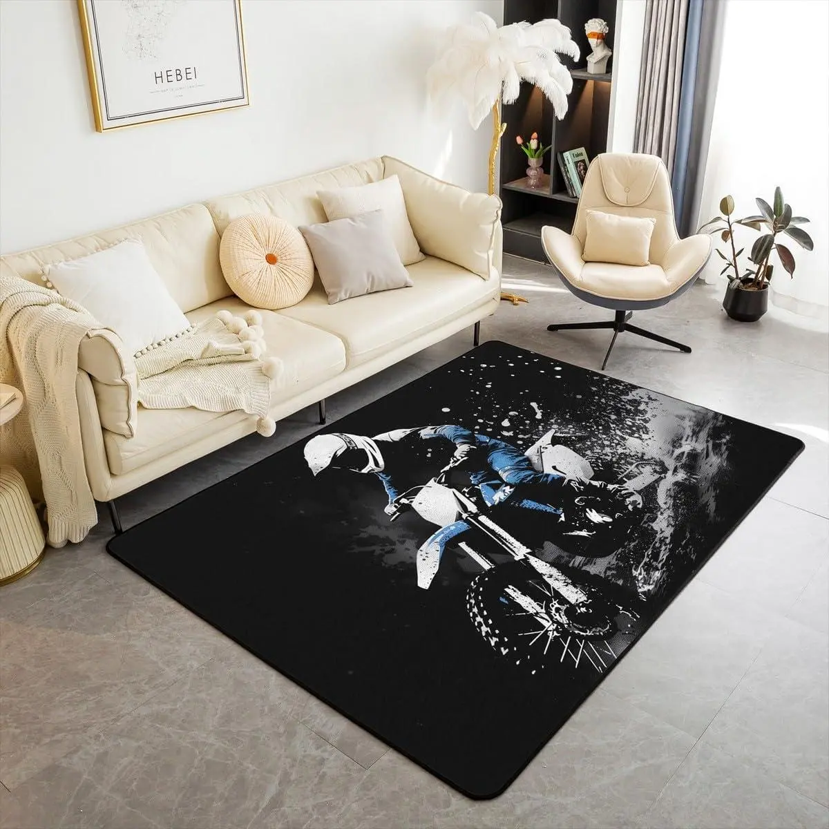 Dirt Bike Living Room Rugs Area Rug Racing Themed Indoor Floor Mat Ultra Soft Racing Motocross Rider Accent Rug for Kids Boys Girls Motorcycle Decorative Rug Motorbike Doormats Floor Mat