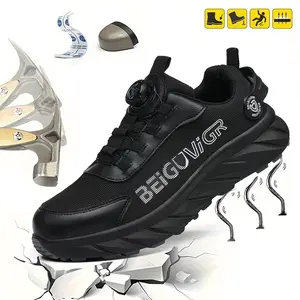 BEIGUIGR Men's Breathable Work Safety Shoes - Steel Toe Design Anti Smashing Anti Puncture Black Footwear with EVA Sole & Orthotic Insole