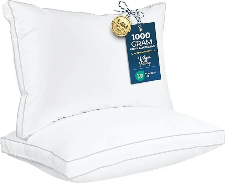 Queen Size Cooling Bed Pillows Set of 2 – Soft Fluffy Down Alternative Gusseted Pillows for Back, Side & Stomach Sleepers, Hotel Quality Sleeping Pillows