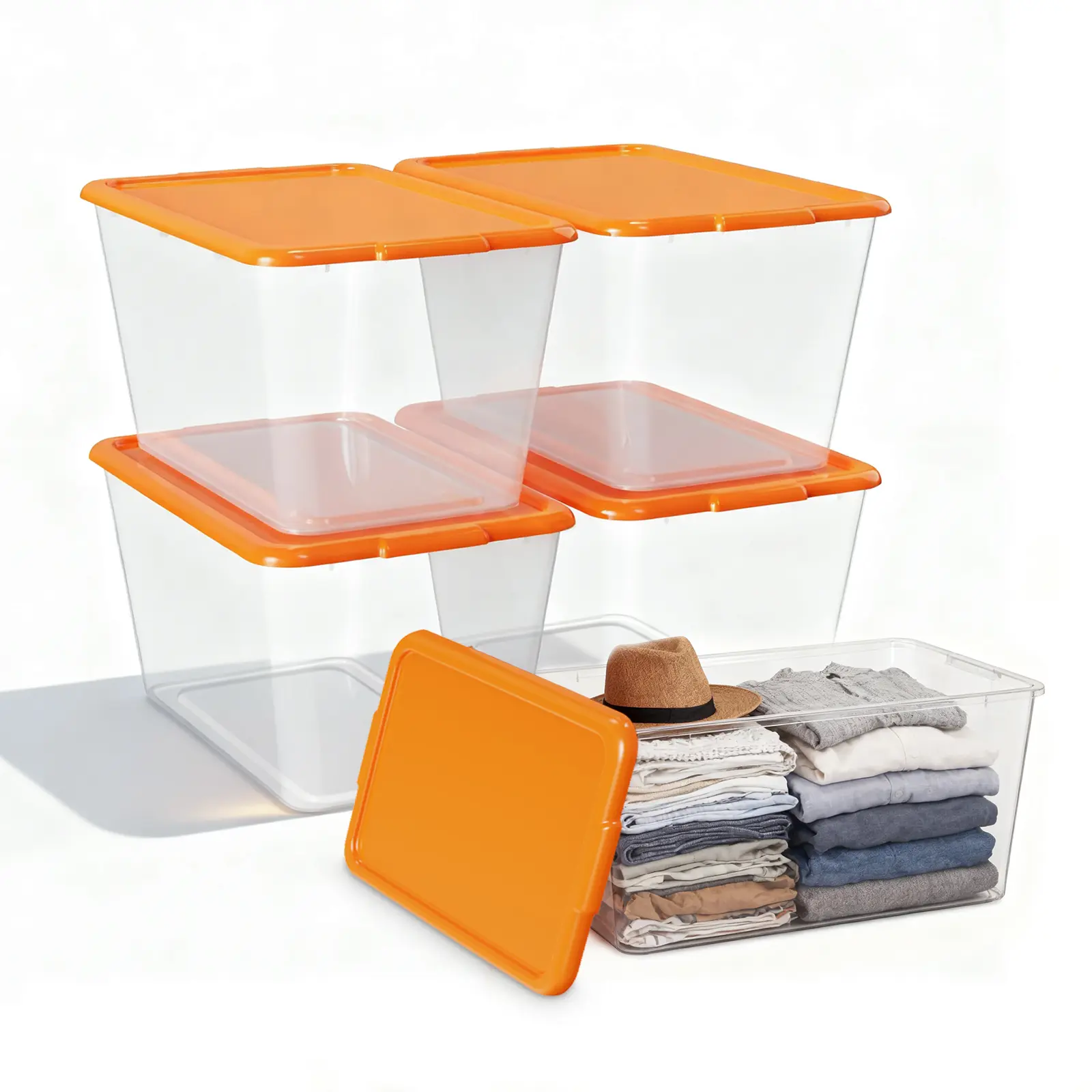 SimplyKleen 4-Pack 14.5 Gal Clear Stackable Storage Bins with Lids for Garage, Closet & Home Organization