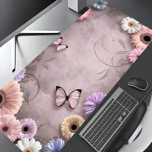 Flower & Butterfly Pattern Mouse Pad, Rectangle Gaming Mouse Pad, Non-slip Rubber Pad, Aesthetic Desktop Decoration Protective Pad for Home Office