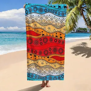 Boho Art Tribal Beach Towel, Ultra-Fine Fiber Quick-Dry Sand-Resistant Large Bath Sheet, Essential for Summer Beach Pool Use