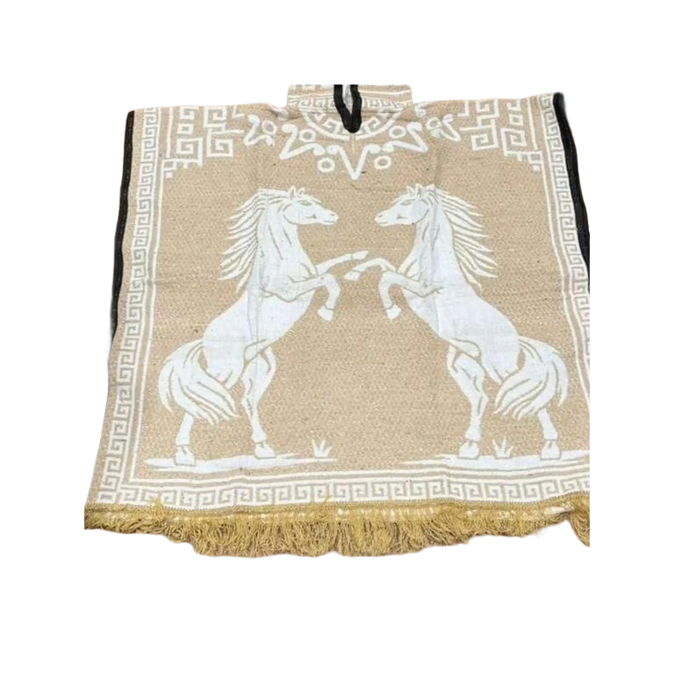Poncho Unisex Casual Raincoat with Front-Back Horse Print and Warm Fabric