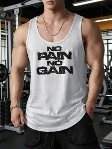 Men's Fitted Letter Print Hooded Vest, Casual Comfortable Clothing for Daily Sports and Outdoor Activities, Trendy and Functional