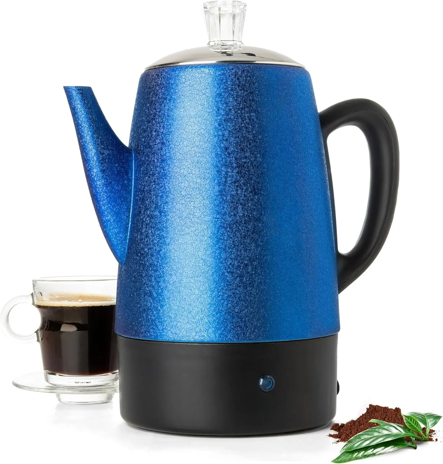 10 Cup Percolator Coffee Pot Electric, Stainless Steel Coffee Percolator Electric With Keep Warm Function, Classic Perculator Pot With Removable Basket for  or Office - Shiny Blue