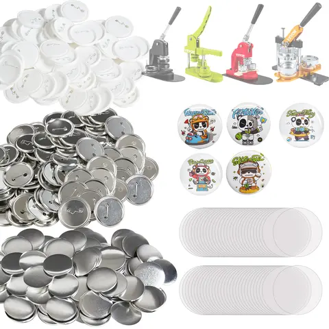 VEVOR 500 Sets 2.25in/58mm Pin Back Parts for Button Maker Machine, DIY Round Badge Crafts, Includes Metal Top, Plastic/Metal Fastener, Transparent Film & Blank Paper for Gifting,toolupgrade