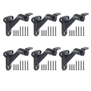 VEVOR Handrail Hardware Bracket,  , 6 Packs Heavy Duty Hand Rail Brackets, Flexible Angle Adjustment & Easy Install, Stair Railing Hardware for Stairways Handrail, Staircase,Matte Black