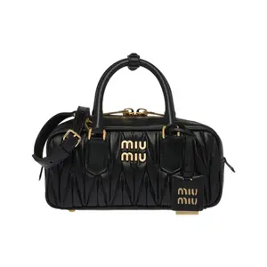 MIU MIU Matelassé Metal Logo Zipper Closure Soft Lambskin Shoulder Crossbody Handbag for Women in Black