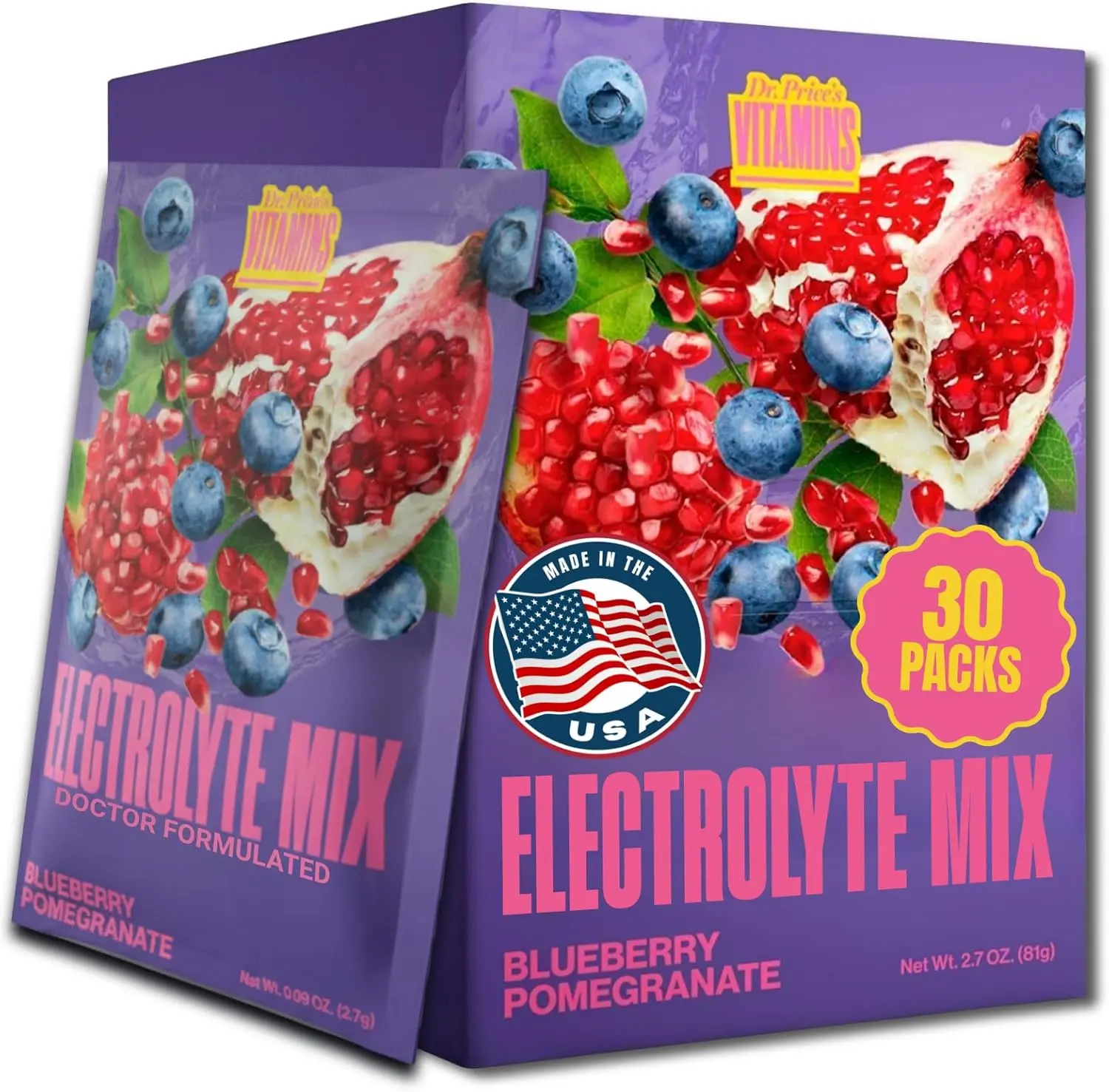 Dr. Price’s Electrolytes Hydration Powder Packets – Blueberry Pomegranate, 30 Packs | Sugar Free Electrolyte Drink Mix, 72+ Trace Minerals, Manganese | Keto, Vegan, Doctor-Formulated, Made in USA