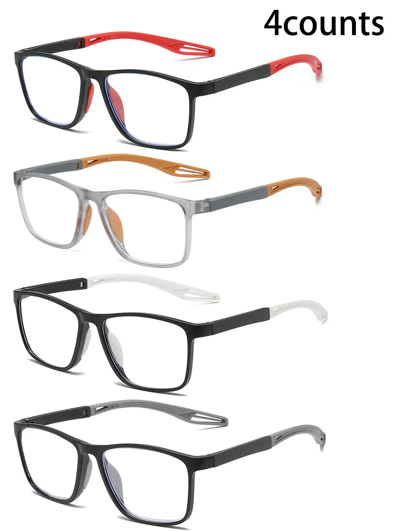 Simple Anti-blue Light Eyeglasses for Everyday Use (4 Pairs), Fashion Eyewear, Basic Flat Frame Fashion Eyeglasses for Women & Men, Work, Daily Student Daily Use, Square Frames, Trendy Frames, Casual Stylish Glasses
