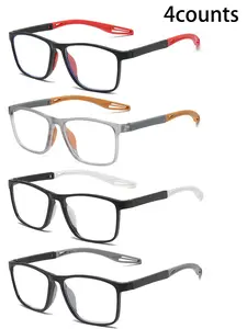 Simple Anti-blue Light Eyeglasses for Everyday Use (4 Pairs), Basic Flat Frame Fashion Eyeglasses for Women & Men, Work, Daily Student Daily Use