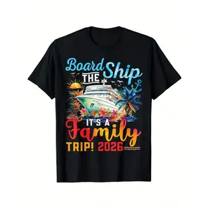 Men's Family Cruise 2026 Set T-Shirt - "Boarding" Pattern 100% Cotton Casual Crew Neck Short Sleeve
